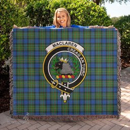 MacLaren Ancient Tartan Woven Blanket with Family Crest ScotsTee Shop - scotstee.com - Tartan Blankets