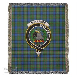 MacLaren Ancient Tartan Woven Blanket with Family Crest ScotsTee Shop - scotstee.com - Tartan Blankets