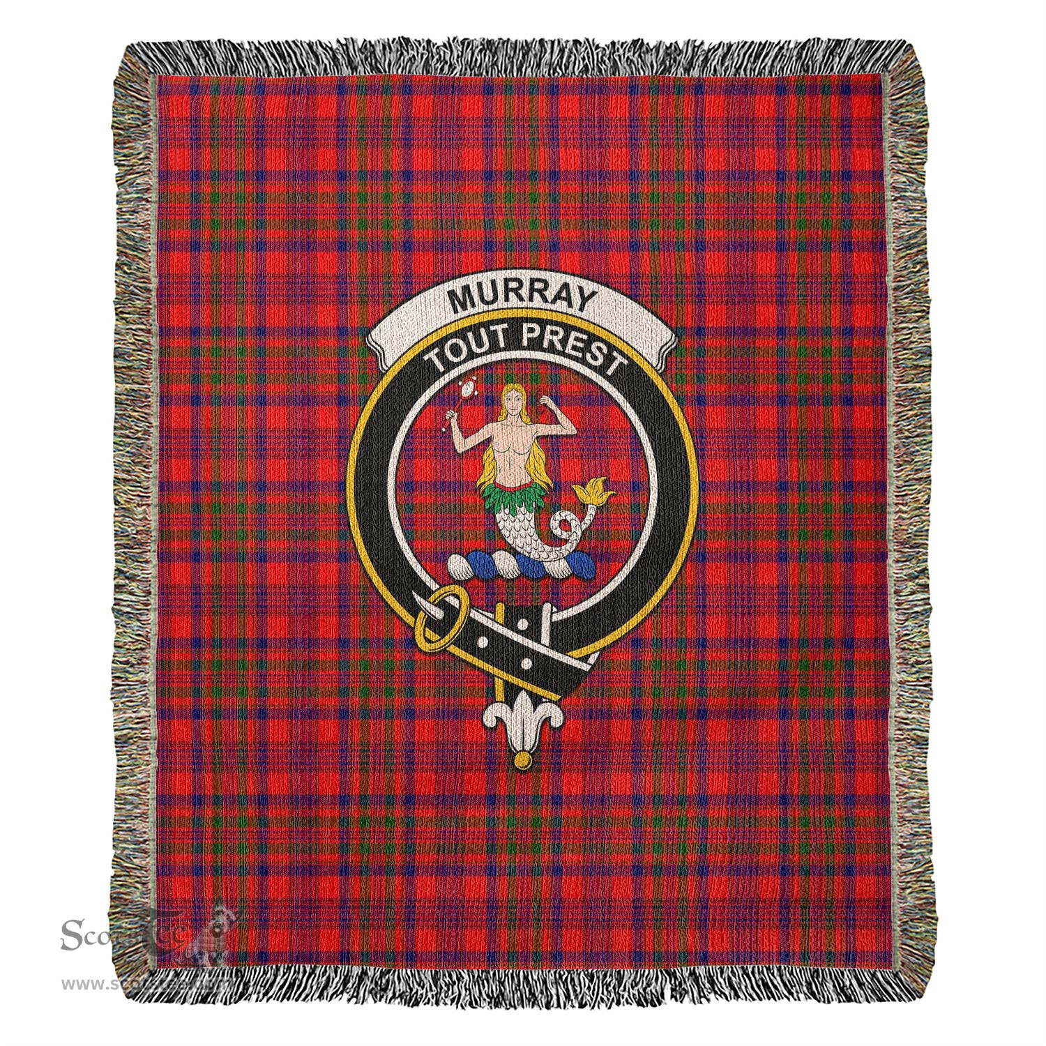 Murray of Tulloch Modern Tartan Woven Blanket with Family Crest ScotsTee Shop - scotstee.com - Tartan Blankets
