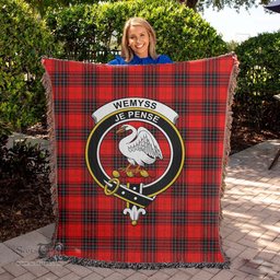 Wemyss Modern Tartan Woven Blanket with Family Crest ScotsTee Shop - scotstee.com - Tartan Blankets
