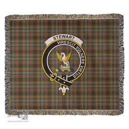 Stewart Hunting Weathered Tartan Woven Blanket with Family Crest ScotsTee Shop - scotstee.com - Tartan Blankets