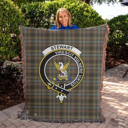 Stewart Hunting Weathered Tartan Woven Blanket with Family Crest ScotsTee Shop - scotstee.com - Tartan Blankets