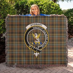 Stewart Hunting Weathered Tartan Woven Blanket with Family Crest ScotsTee Shop - scotstee.com - Tartan Blankets