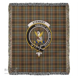 Stewart Hunting Weathered Tartan Woven Blanket with Family Crest ScotsTee Shop - scotstee.com - Tartan Blankets