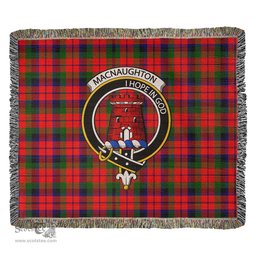MacNaughton Modern Tartan Woven Blanket with Family Crest ScotsTee Shop - scotstee.com - Tartan Blankets