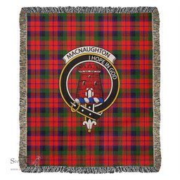 MacNaughton Modern Tartan Woven Blanket with Family Crest ScotsTee Shop - scotstee.com - Tartan Blankets