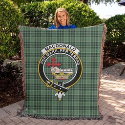 MacDonald Lord of the Isles Hunting Tartan Woven Blanket with Family Crest ScotsTee Shop - scotstee.com - Tartan Blankets