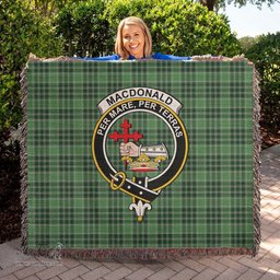 MacDonald Lord of the Isles Hunting Tartan Woven Blanket with Family Crest ScotsTee Shop - scotstee.com - Tartan Blankets