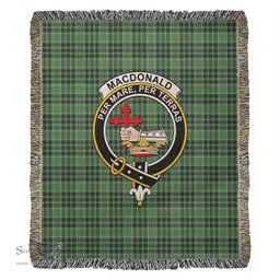MacDonald Lord of the Isles Hunting Tartan Woven Blanket with Family Crest ScotsTee Shop - scotstee.com - Tartan Blankets