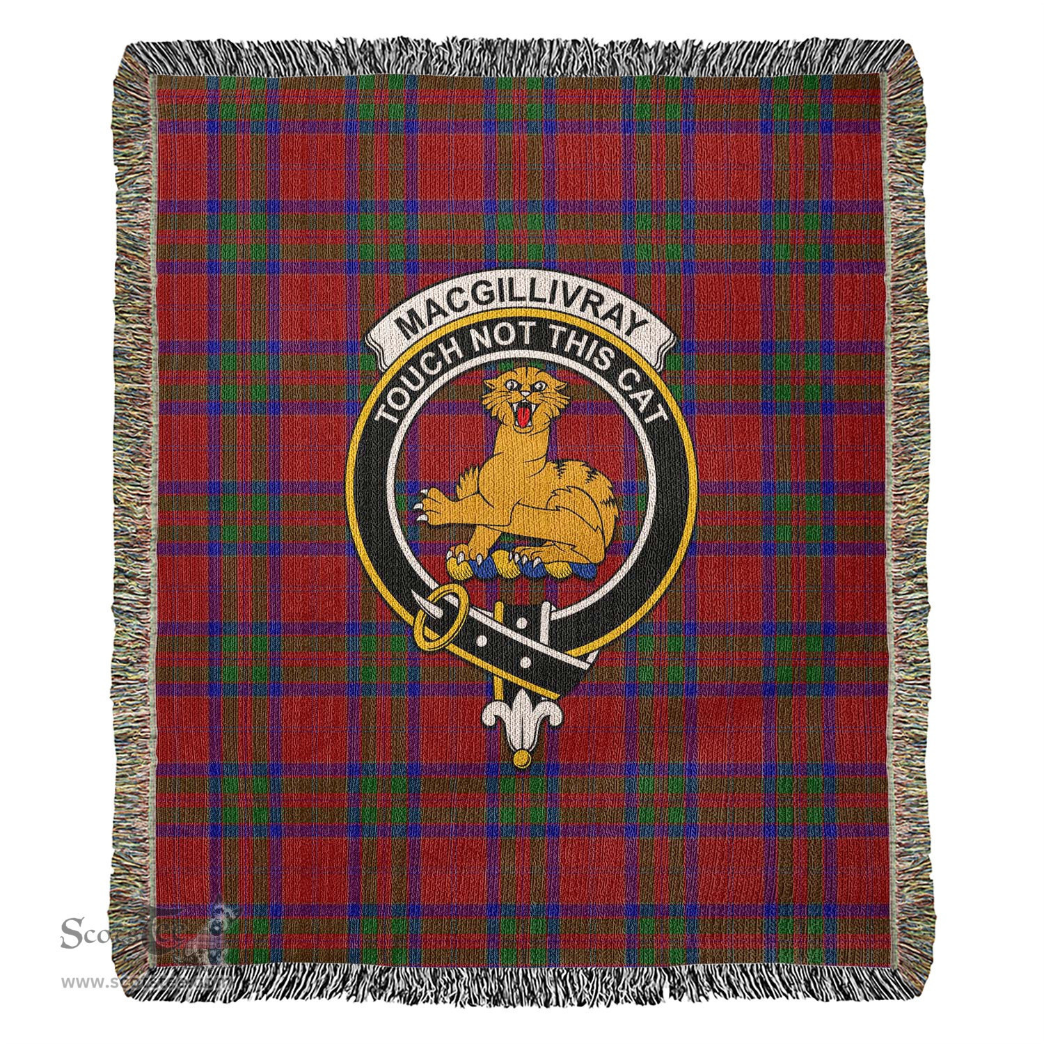 MacGillivray Tartan Woven Blanket with Family Crest ScotsTee Shop - scotstee.com - Tartan Blankets