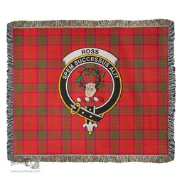 Ross Modern Tartan Woven Blanket with Family Crest ScotsTee Shop - scotstee.com - Tartan Blankets