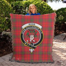 Ross Modern Tartan Woven Blanket with Family Crest ScotsTee Shop - scotstee.com - Tartan Blankets
