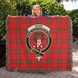 Ross Modern Tartan Woven Blanket with Family Crest ScotsTee Shop - scotstee.com - Tartan Blankets