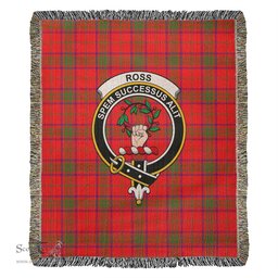 Ross Modern Tartan Woven Blanket with Family Crest ScotsTee Shop - scotstee.com - Tartan Blankets