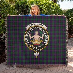Urquhart Tartan Woven Blanket with Family Crest ScotsTee Shop - scotstee.com - Tartan Blankets