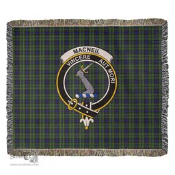 MacNeil of Colonsay Tartan Woven Blanket with Family Crest ScotsTee Shop - scotstee.com - Tartan Blankets