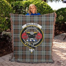 MacLeod of Harris Weathered Tartan Woven Blanket with Family Crest ScotsTee Shop - scotstee.com - Tartan Blankets