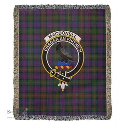 MacDonell of Glengarry Tartan Woven Blanket with Family Crest ScotsTee Shop - scotstee.com - Tartan Blankets