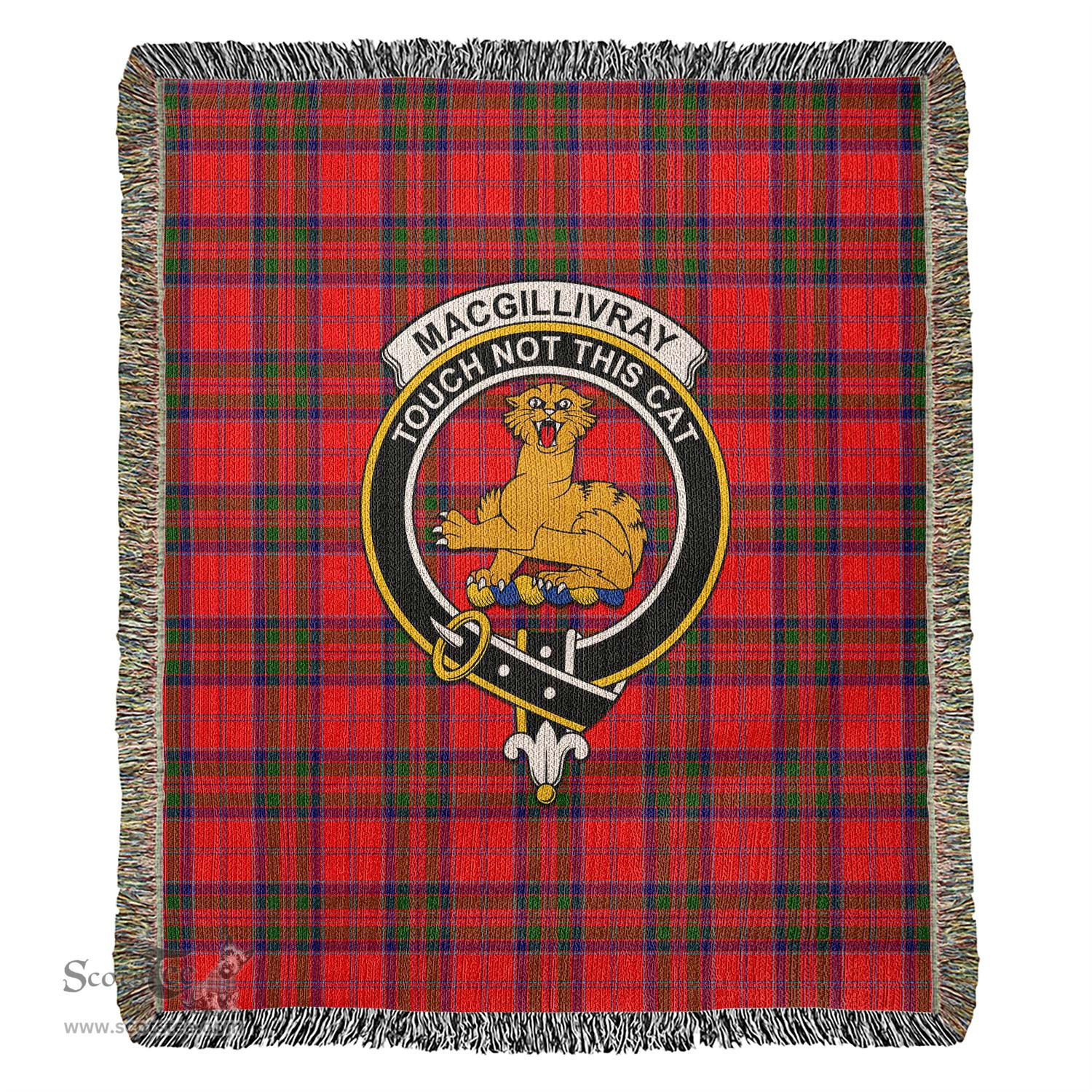 MacGillivray Modern Tartan Woven Blanket with Family Crest ScotsTee Shop - scotstee.com - Tartan Blankets