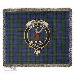 MacPhail Hunting Tartan Woven Blanket with Family Crest ScotsTee Shop - scotstee.com - Tartan Blankets