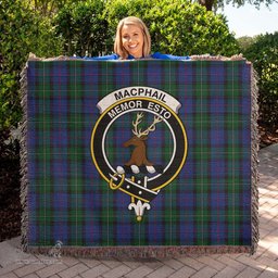MacPhail Hunting Tartan Woven Blanket with Family Crest ScotsTee Shop - scotstee.com - Tartan Blankets