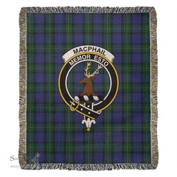 MacPhail Hunting Tartan Woven Blanket with Family Crest ScotsTee Shop - scotstee.com - Tartan Blankets