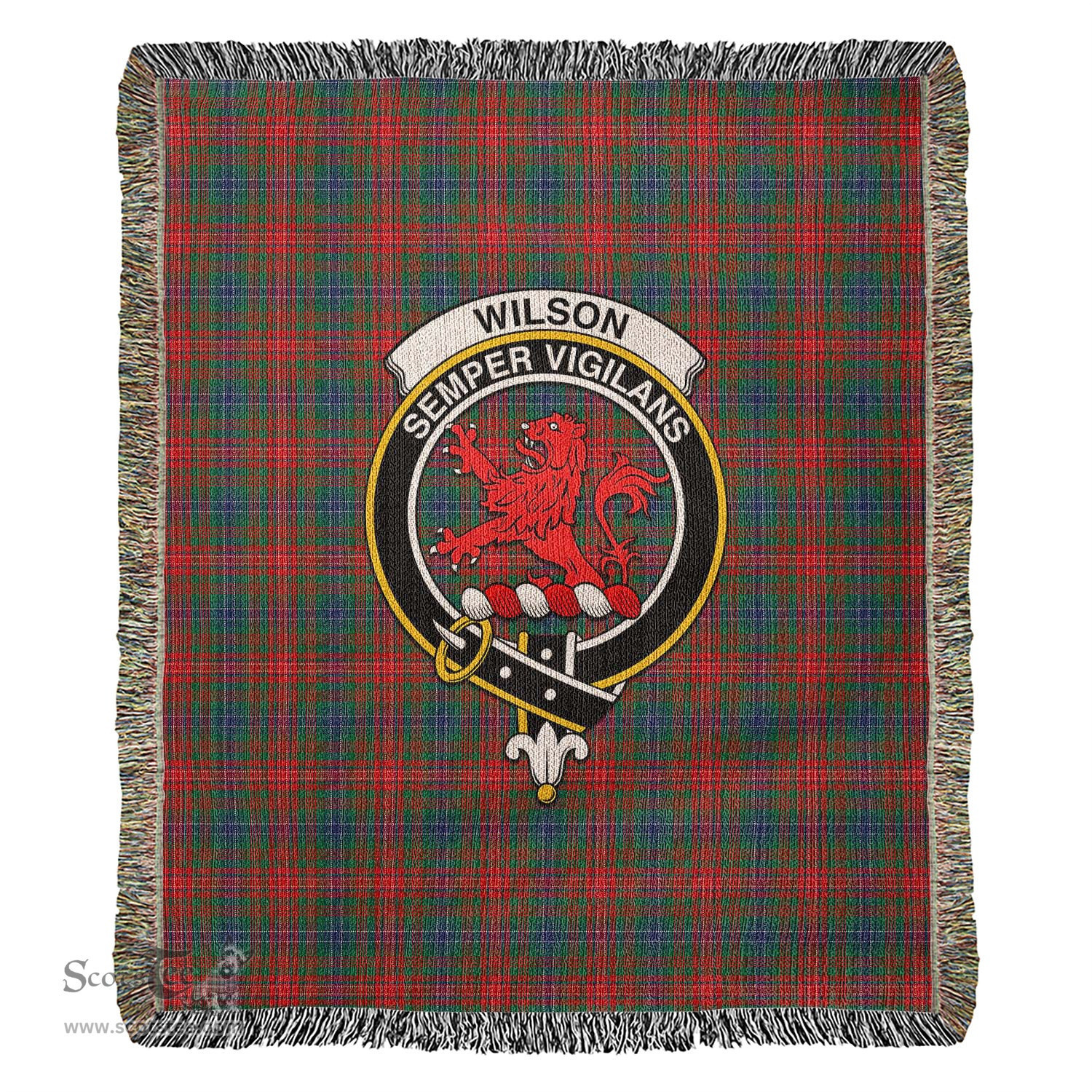 Wilson Modern Tartan Woven Blanket with Family Crest ScotsTee Shop - scotstee.com - Tartan Blankets
