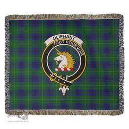 Oliphant Tartan Woven Blanket with Family Crest ScotsTee Shop - scotstee.com - Tartan Blankets