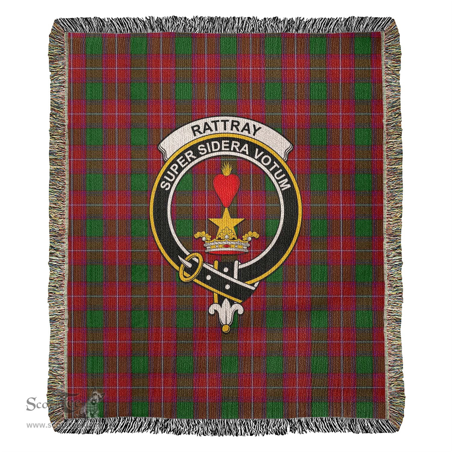 Rattray Tartan Woven Blanket with Family Crest ScotsTee Shop - scotstee.com - Tartan Blankets