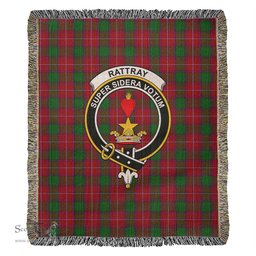 Rattray Tartan Woven Blanket with Family Crest ScotsTee Shop - scotstee.com - Tartan Blankets