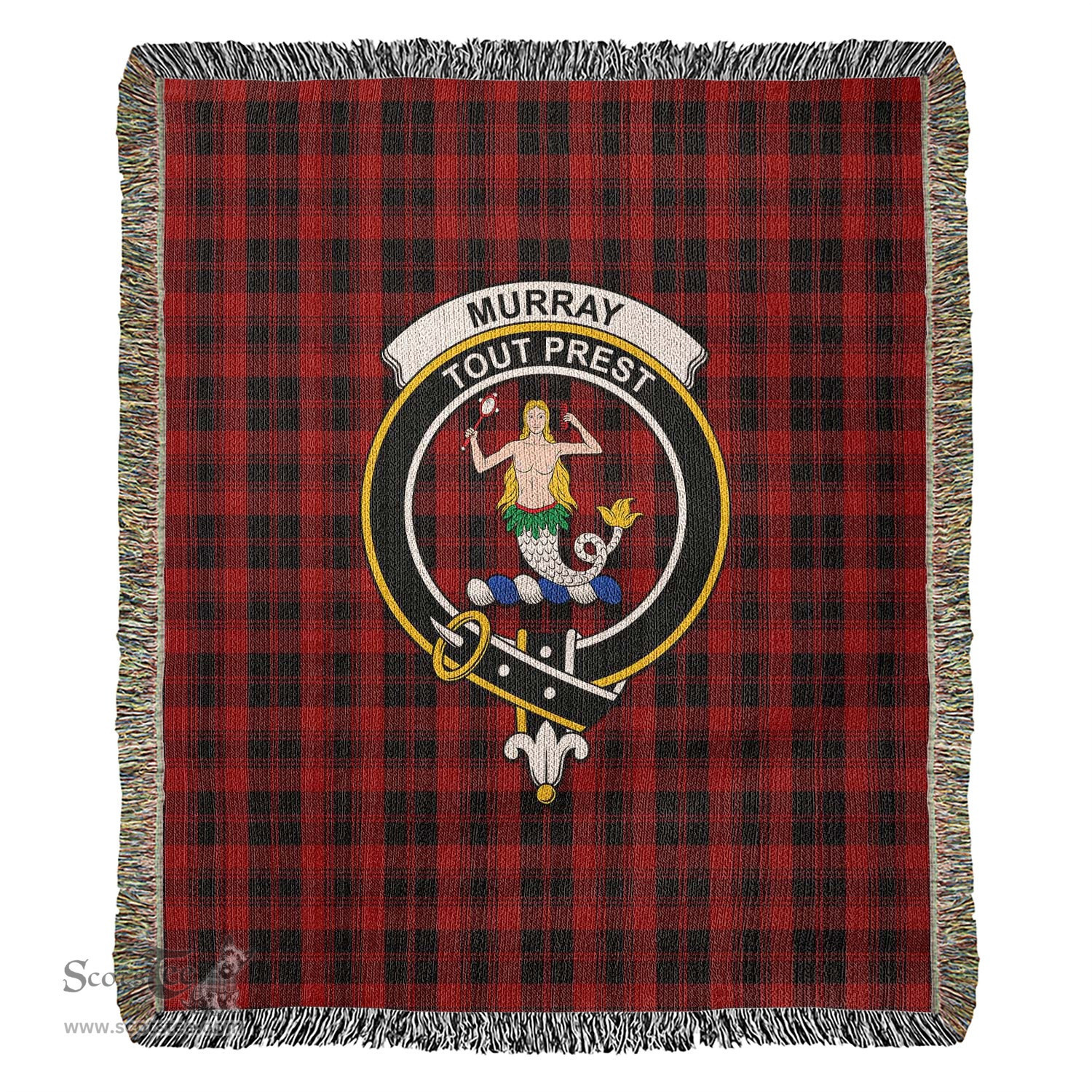 Murray of Ochtertyre Tartan Woven Blanket with Family Crest ScotsTee Shop - scotstee.com - Tartan Blankets