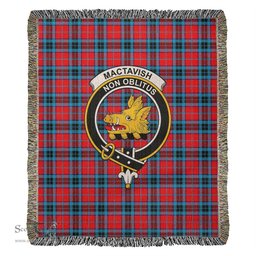 MacTavish Modern Tartan Woven Blanket with Family Crest ScotsTee Shop - scotstee.com - Tartan Blankets