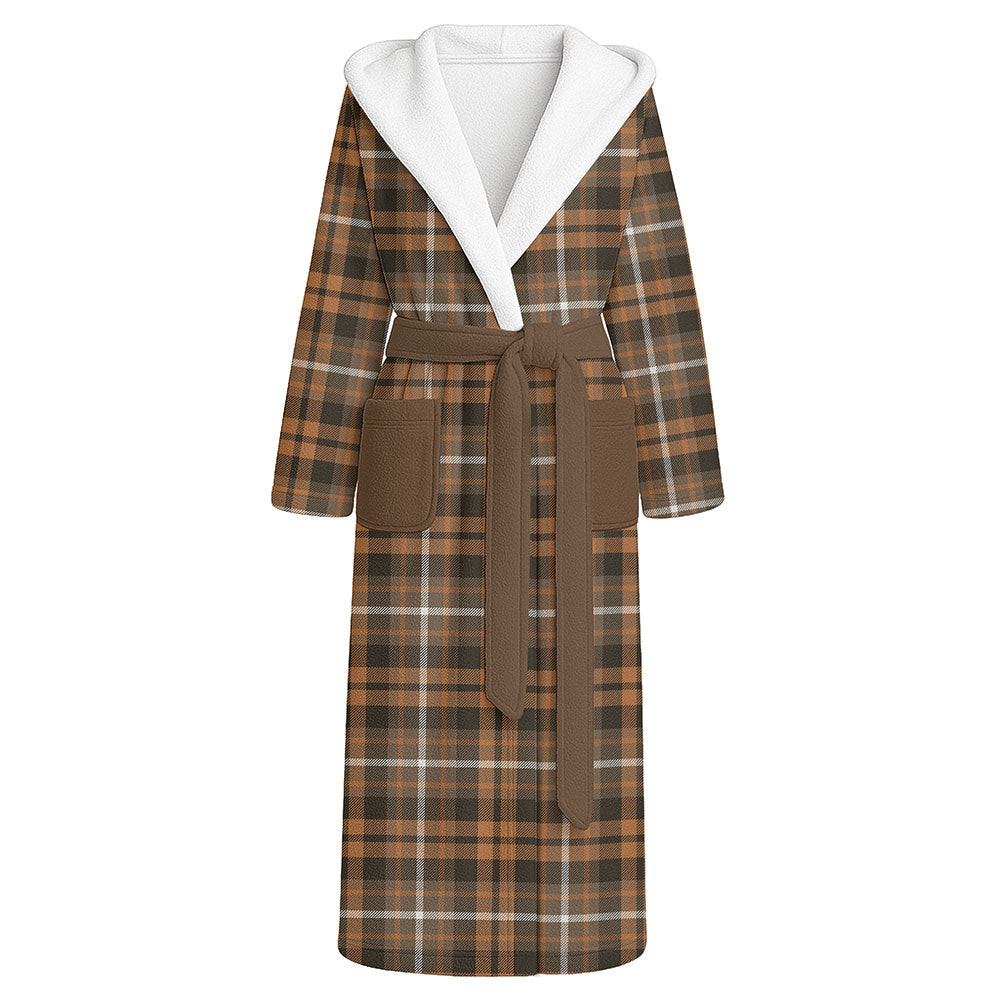 ScotsTee Shop Scottish Ramsay Orange Weathered Clan Crest Tartan Flannel Hooded Bathrobe