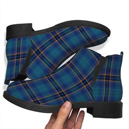 ScotsTee Shop Scottish Dempster Modern Tartan Flat Ankle Boots Chunky Low Heel