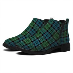 ScotsTee Shop Scottish MacIsaac Ancient Tartan Flat Ankle Boots Chunky Low Heel