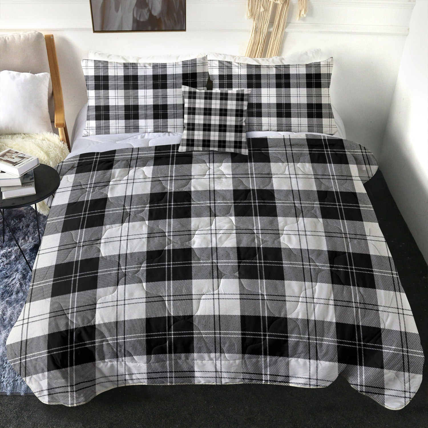 ScotsTee Shop Scottish Erskine Black & White Clan Crest Tartan Plaid Comforter Set