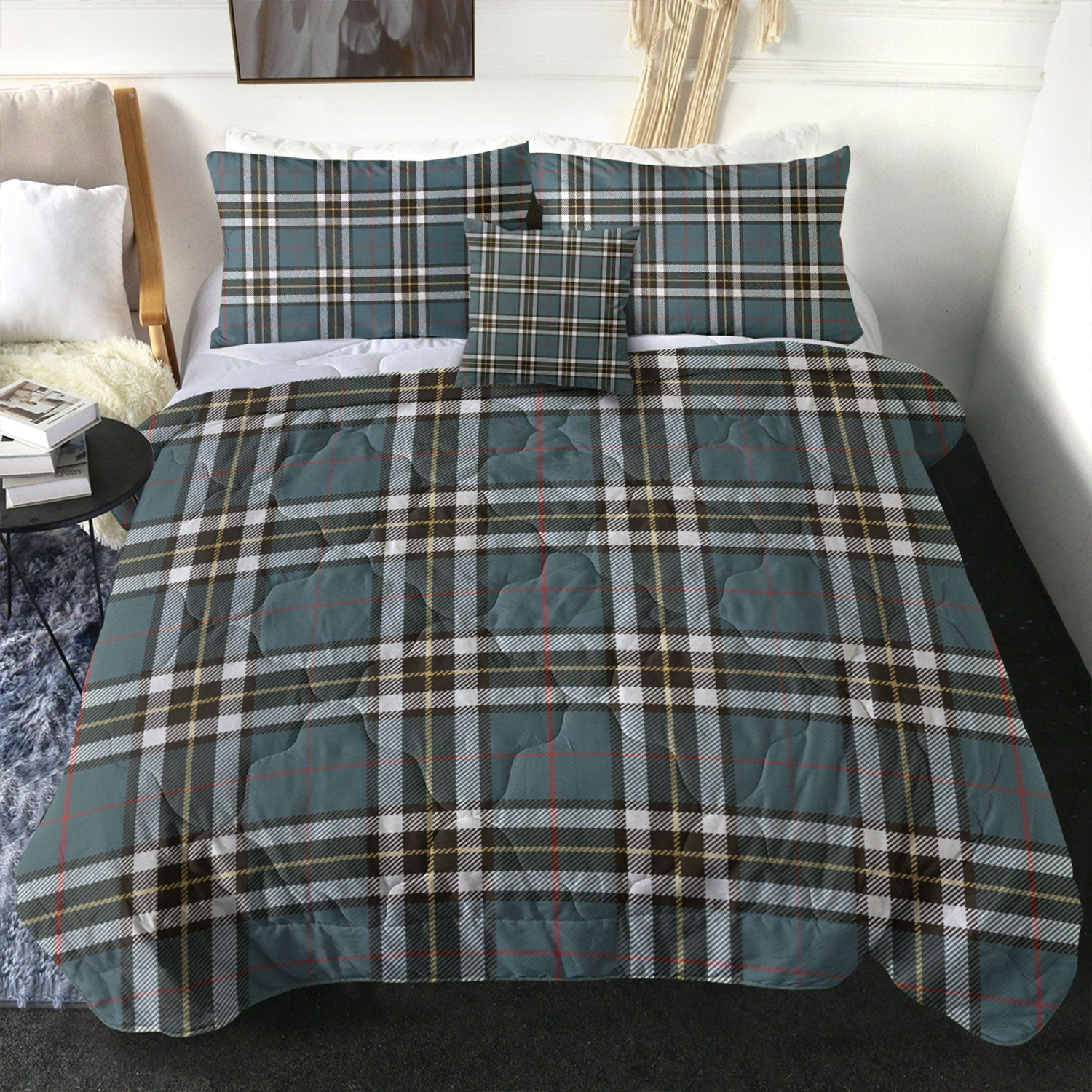 ScotsTee Shop Scottish Thomson Blue (MacThomas Blue Thompson Dress) Weathered Clan Crest Tartan Plaid Comforter Set