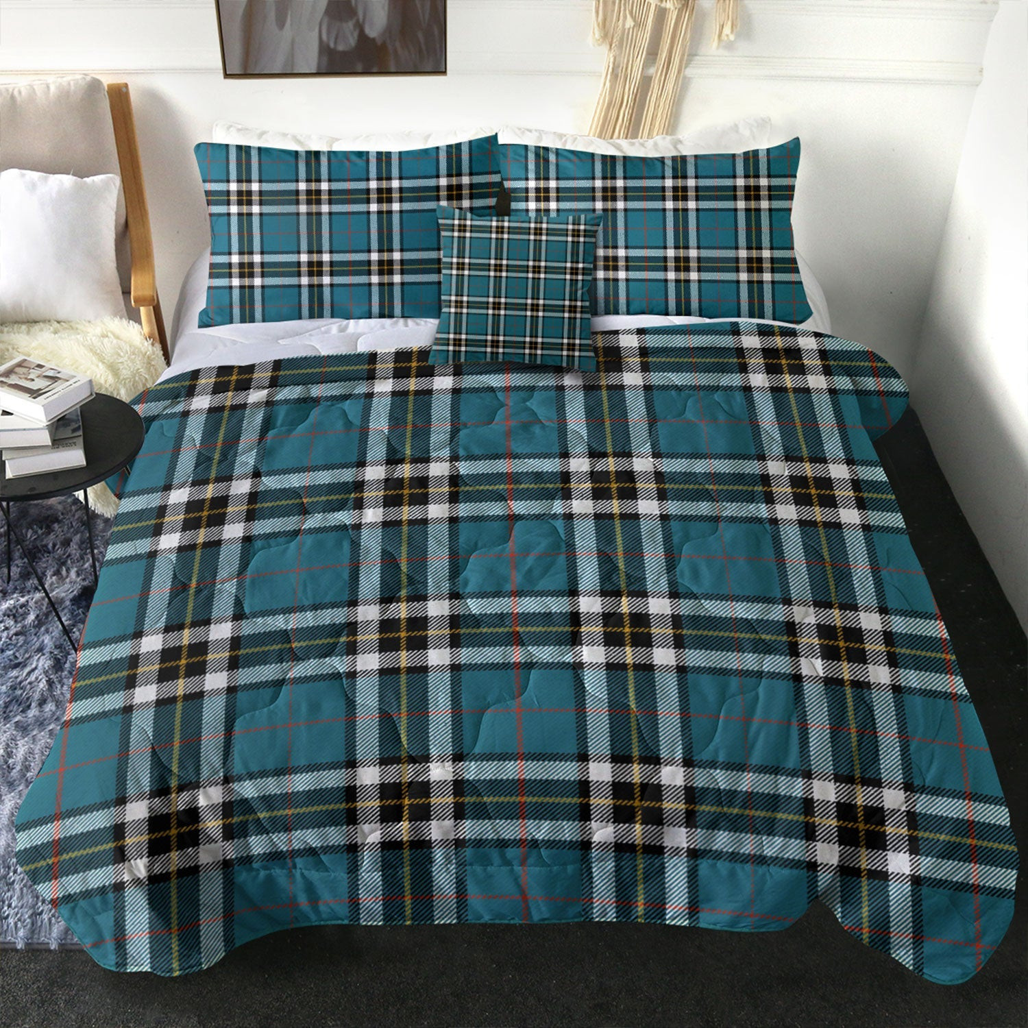 ScotsTee Shop Scottish Thomson Blue (MacThomas Blue Thompson Dress) Ancient Clan Crest Tartan Plaid Comforter Set