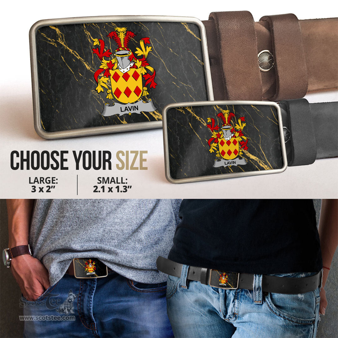 ScotsTee Shop Irish Lavin or O Lavin Coat of Arms Irish Family Crest Irish Belt Bucker