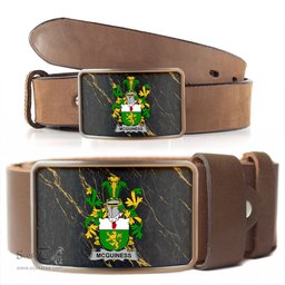ScotsTee Shop Irish McGuiness or McGenis Coat of Arms Irish Family Crest Irish Belt Bucker