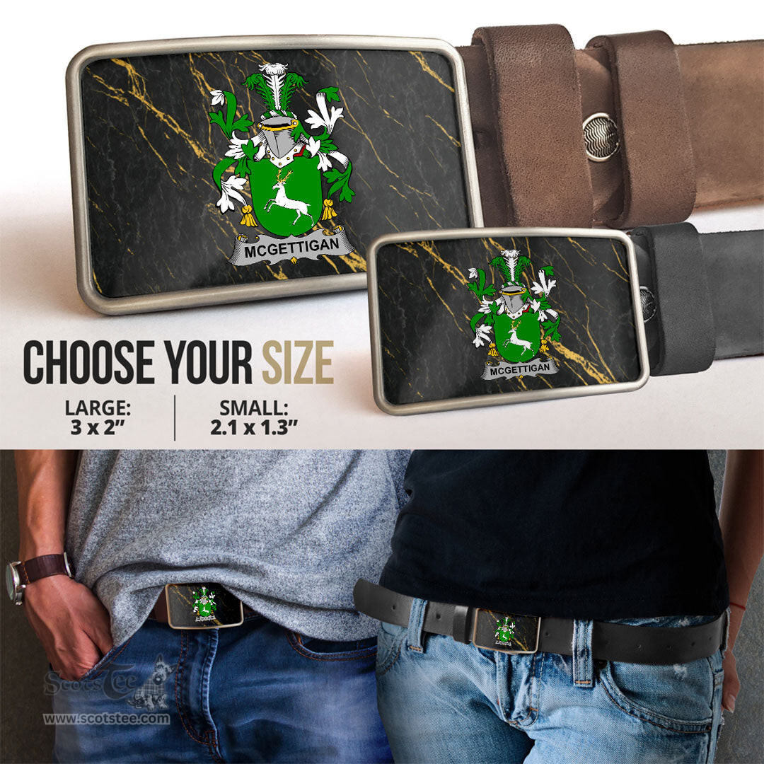 ScotsTee Shop Irish McGettigan or Gethin Coat of Arms Irish Family Crest Irish Belt Bucker