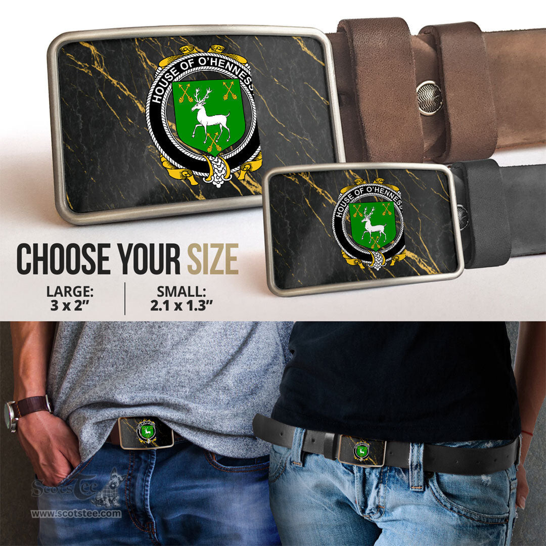 ScotsTee Shop Irish House of O HENNESSY Coat of Arms Irish Family Crest Irish Belt Bucker