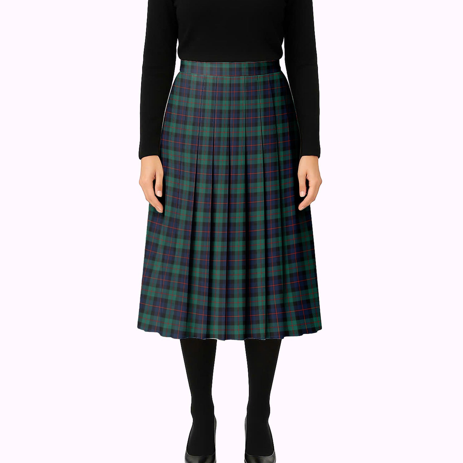 ScotsTee Shop Scottish Black Watch Coarse Kilt Modern Tartan Pleated Midi Skirt