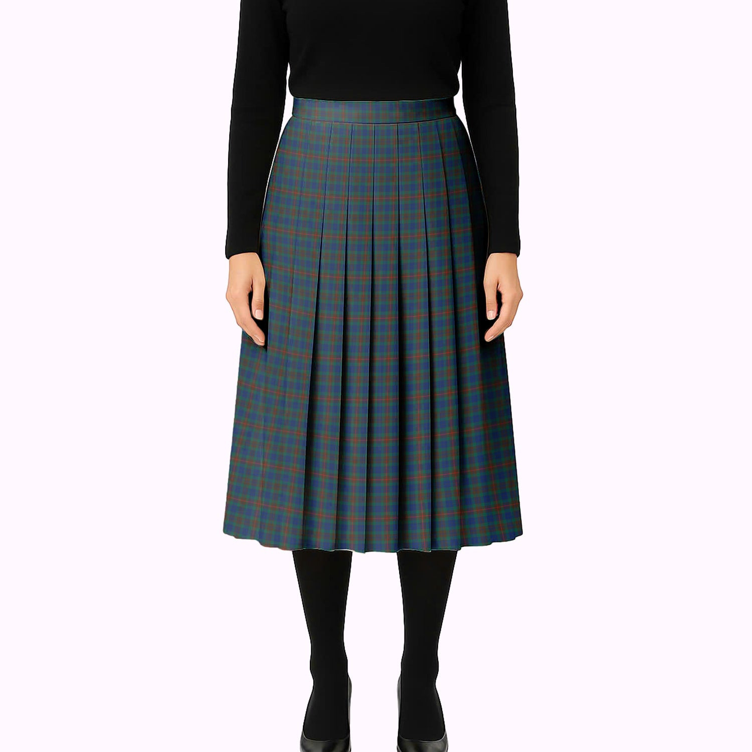 ScotsTee Shop Scottish Buchanan Hunting Modern Tartan Pleated Midi Skirt