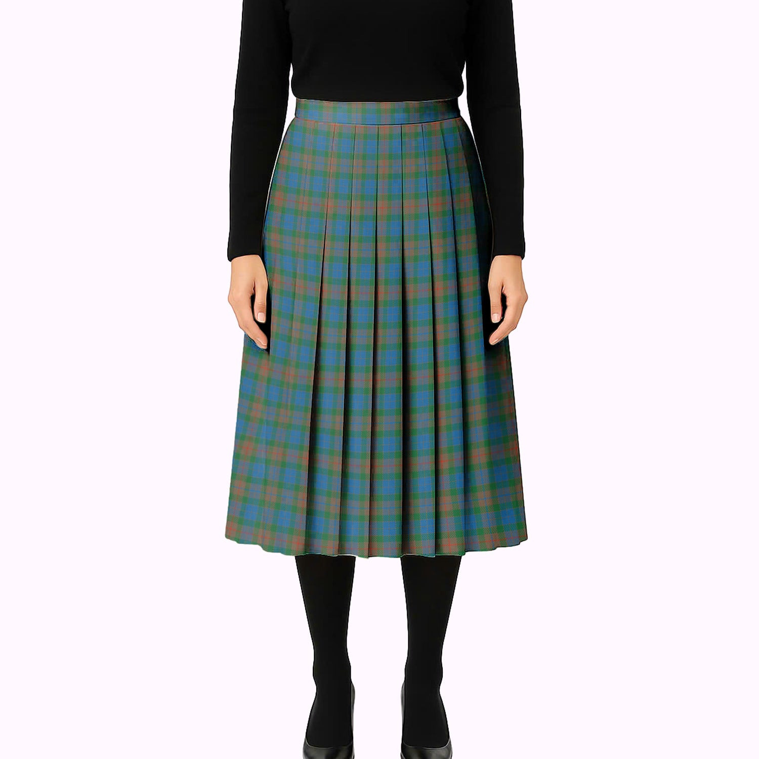 ScotsTee Shop Scottish Buchanan Hunting Ancient Tartan Pleated Midi Skirt