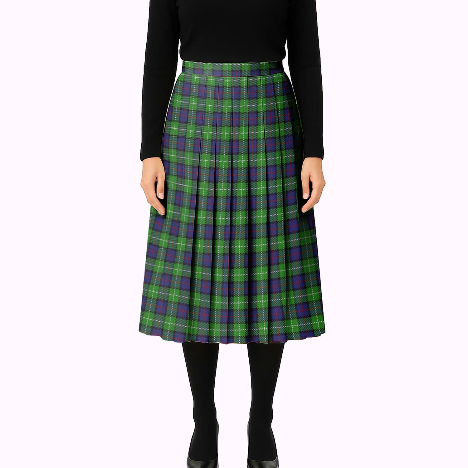 ScotsTee Shop Scottish Davidson of Tulloch Tartan Pleated Midi Skirt