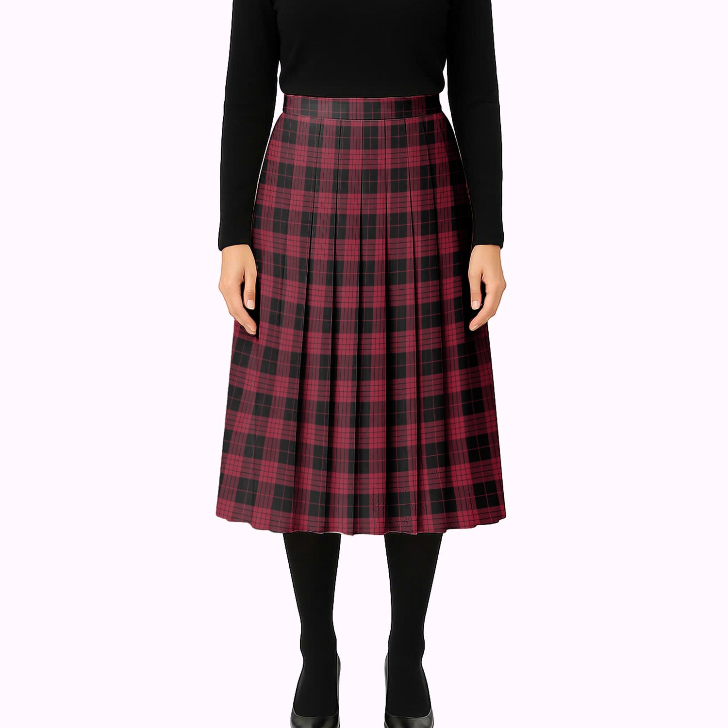 ScotsTee Shop Scottish Cameron Black and Red Modern Tartan Pleated Midi Skirt