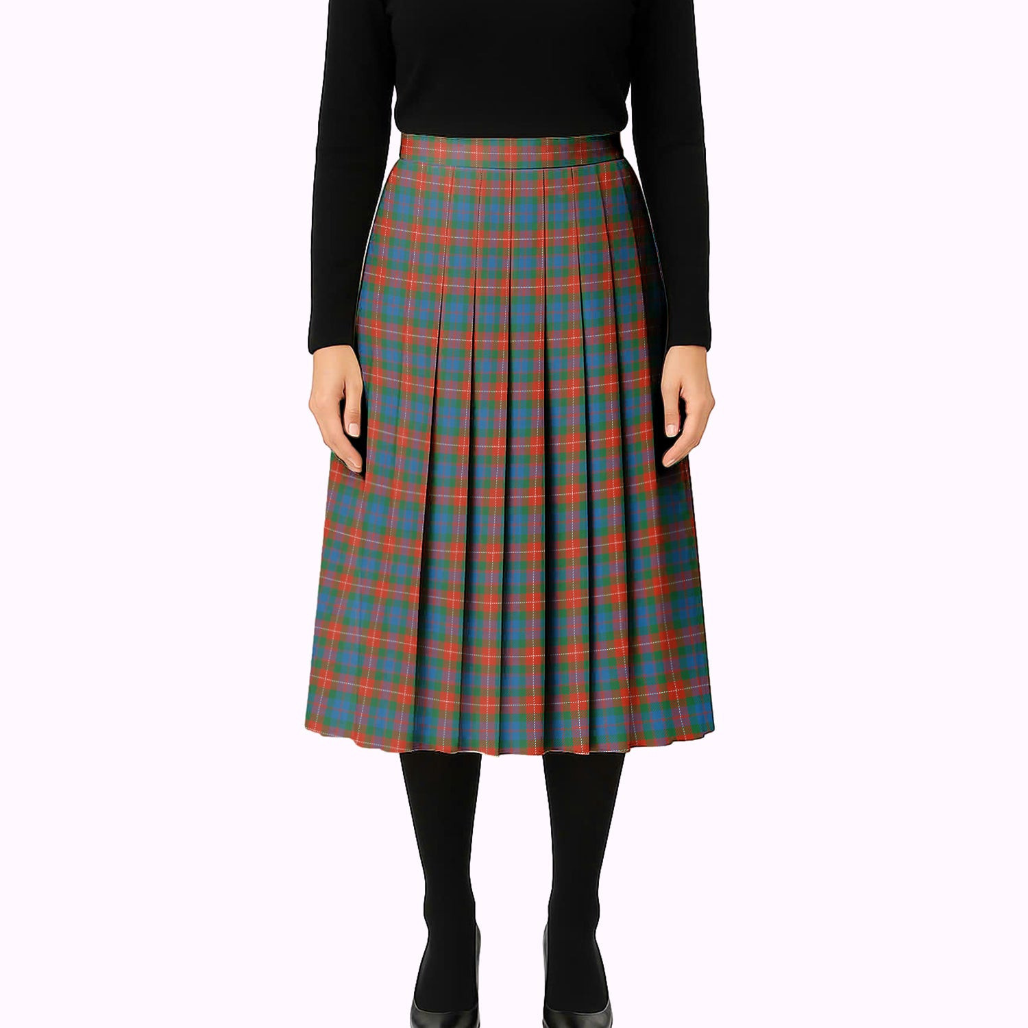 ScotsTee Shop Scottish Fraser of Lovat Ancient Tartan Pleated Midi Skirt