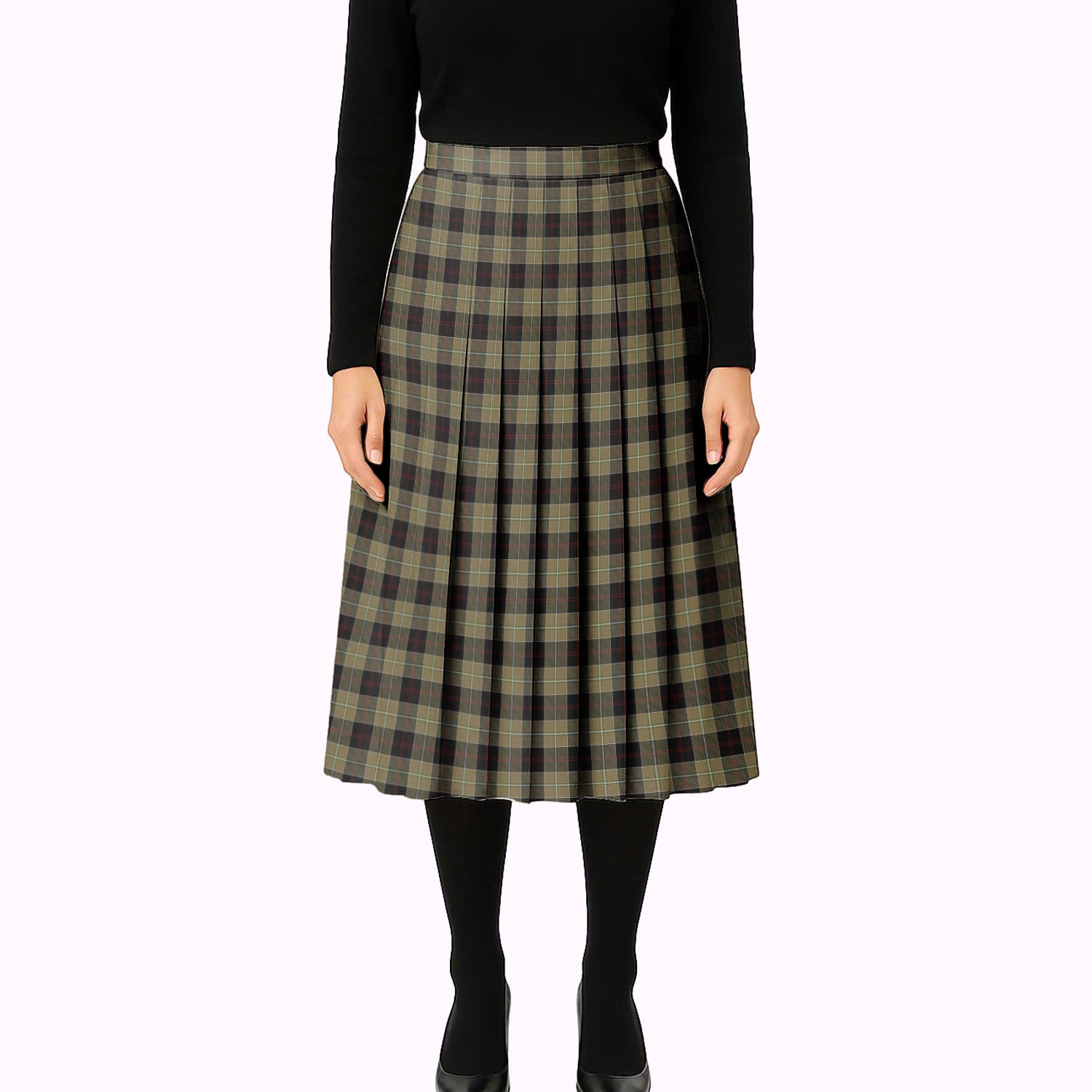 ScotsTee Shop Scottish Dunlop Hunting Tartan Pleated Midi Skirt