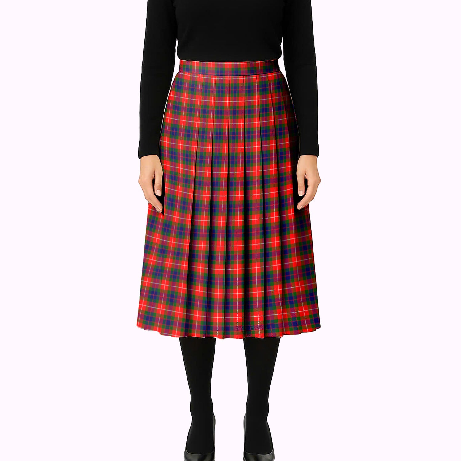 ScotsTee Shop Scottish Fraser Lovat Modern Tartan Pleated Midi Skirt